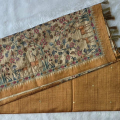 Kalamkari Deep Magenta Tussar Saree
