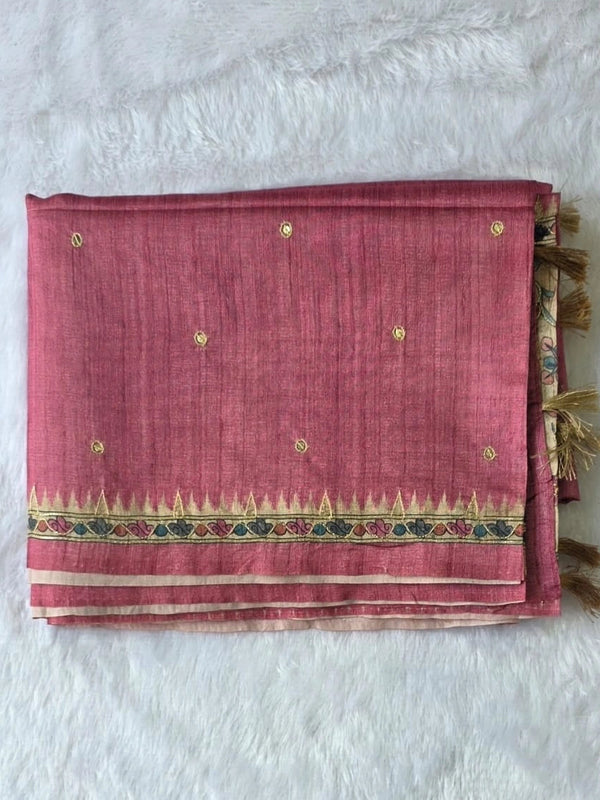 Kalamkari Deep Magenta Tussar Saree