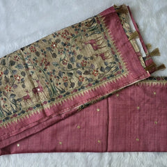 Kalamkari Deep Magenta Tussar Saree