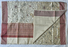 Kantha Work Cream Red Saree