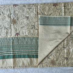 Kantha Work Cream Green Saree