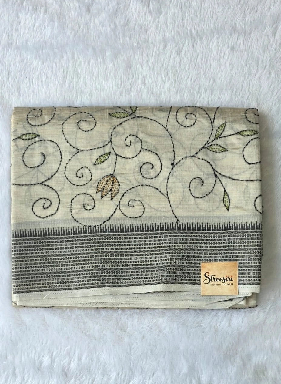 Kantha Work Cream Black Saree