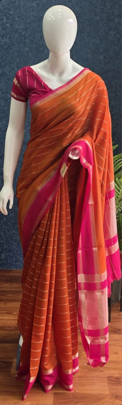Semi Silk Bentex Border Dark Orange Pink