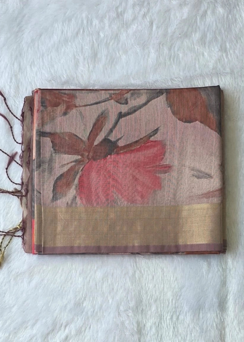 Manorama Peach Digital Saree