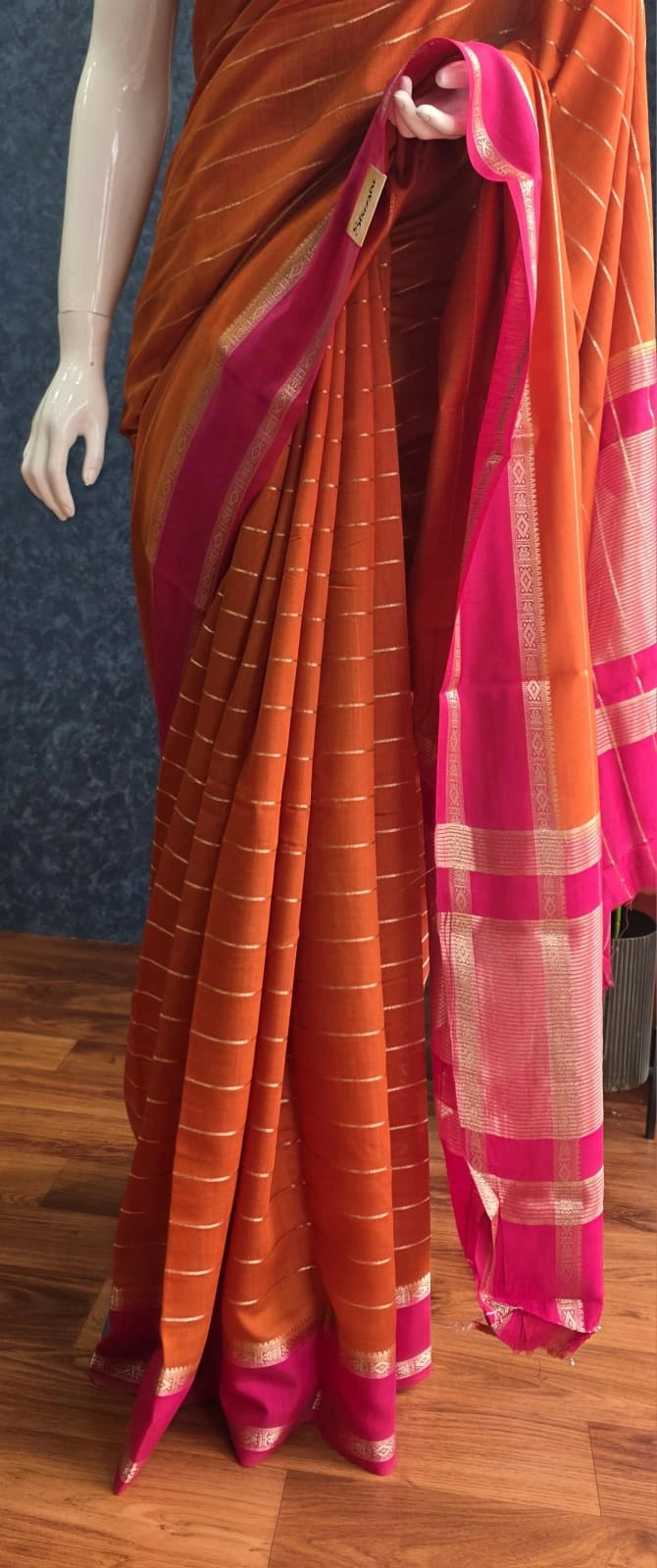 Semi Silk Bentex Border Dark Orange Pink