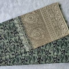 Lucknowi Olive Green Chanderi Saree