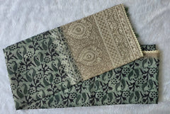 Lucknowi Olive Green Chanderi Saree