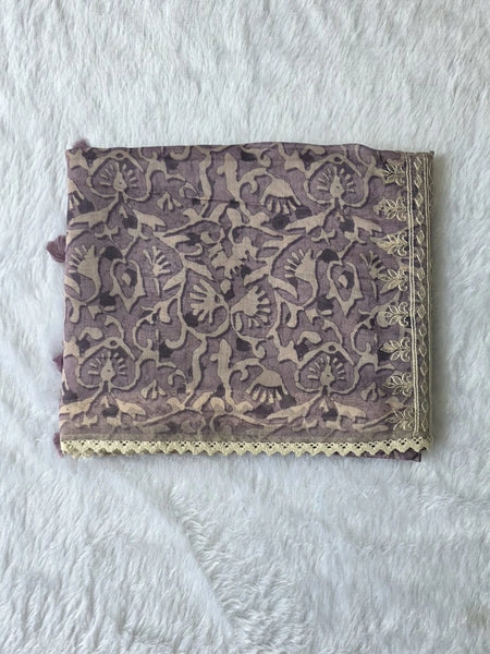 Lucknowi Grey Pink Chanderi Saree