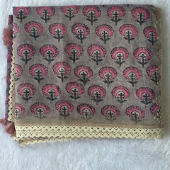 Lucknowi Grey Pink Chanderi Saree