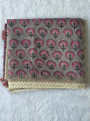Lucknowi Grey Pink Chanderi Saree
