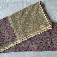 Lucknowi Grey Pink Chanderi Saree