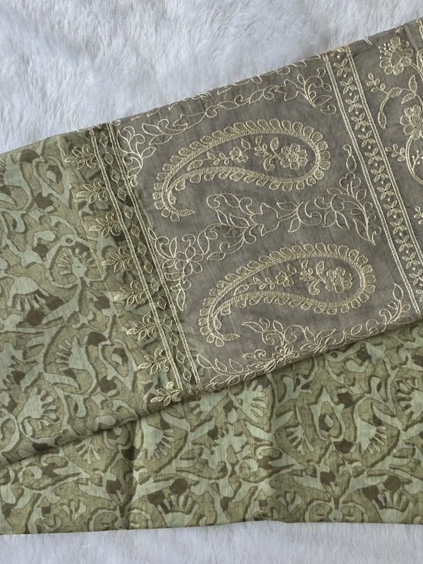 Lucknowi Grey Pink Chanderi Saree