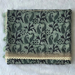 Lucknowi Olive Green Chanderi Saree
