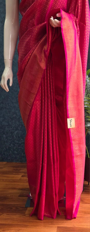 Brocade Pink Semi Silk Saree