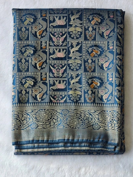 Kathan Blue Silk Saree