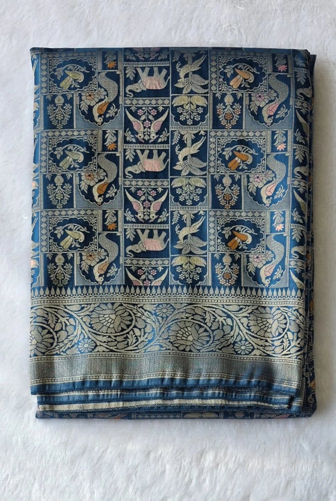 Kathan Blue Silk Saree