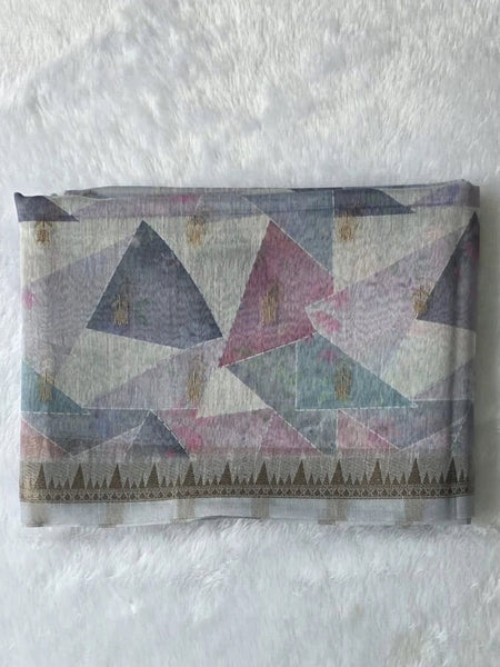 Digital Print Grey Soft Tissue Saree