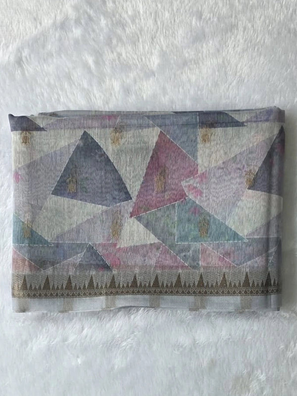 Digital Print Grey Soft Tissue Saree