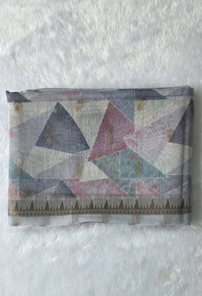 Digital Print Grey Soft Tissue Saree