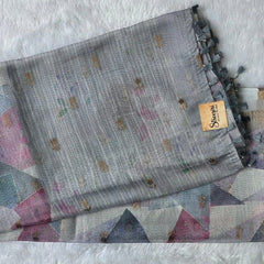 Digital Print Grey Soft Tissue Saree