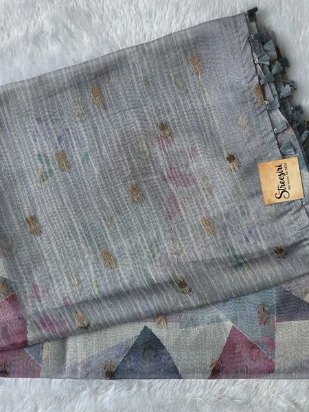 Digital Print Grey Soft Tissue Saree