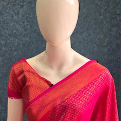Brocade Pink Semi Silk Saree