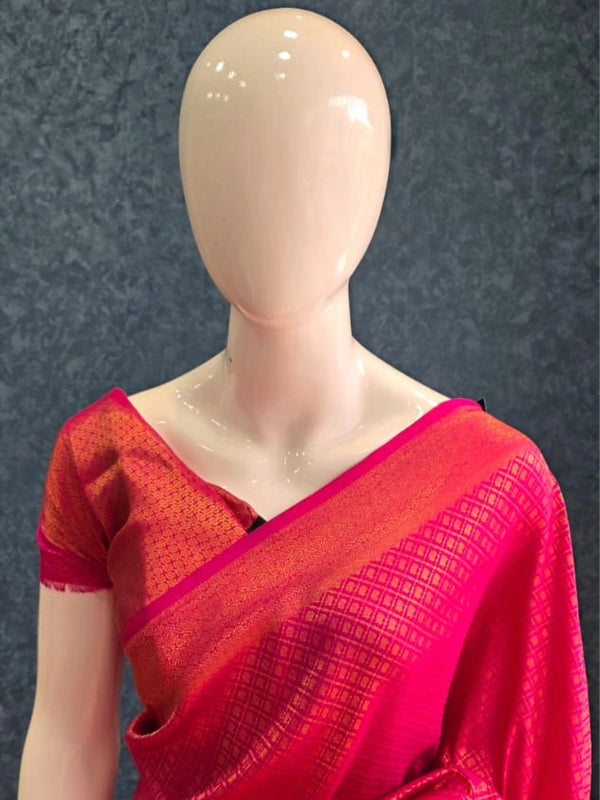 Brocade Pink Semi Silk Saree