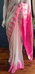 Bengal Temple Border White Pink Cotton Saree
