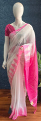 Bengal Temple Border White Pink Cotton Saree