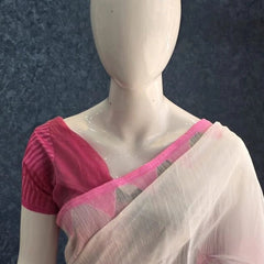Bengal Temple Border White Pink Cotton Saree