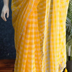 Bengal Checks Yellow Cotton Saree
