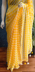 Bengal Checks Yellow Cotton Saree