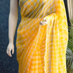 Bengal Checks Yellow Cotton Saree