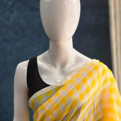 Bengal Checks Yellow Cotton Saree
