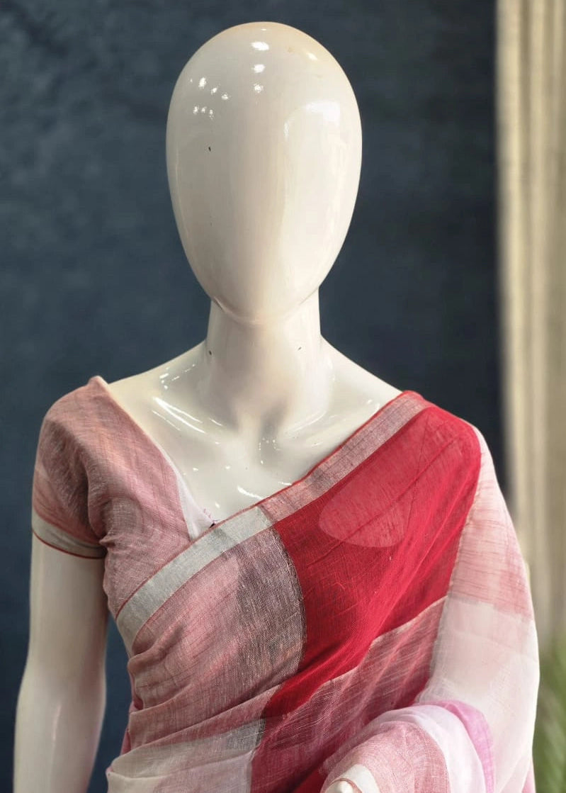 Bengal Red & Baby Pink Cotton Saree