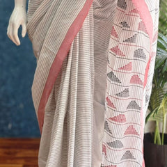Bengal Stripes White Black Cotton Saree