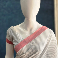Bengal Stripes White Black Cotton Saree
