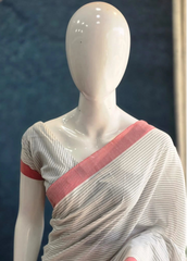 Bengal Stripes White Black Cotton Saree