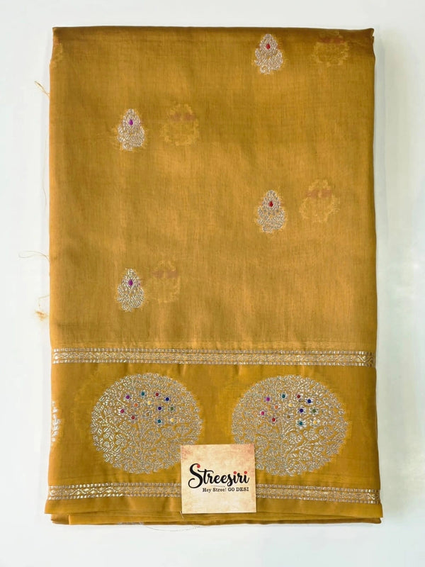 Raw Mango Mustard Semi Silk Saree
