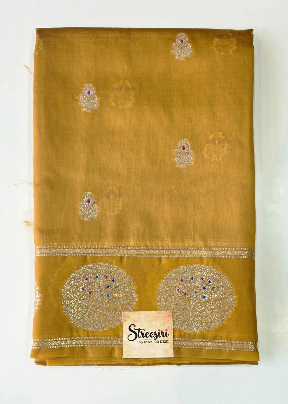Raw Mango Mustard Semi Silk Saree