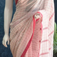 Bengal Half White Red Cotton Saree