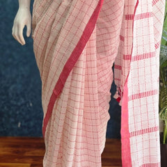 Bengal Half White Red Cotton Saree