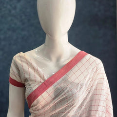 Bengal Half White Red Cotton Saree