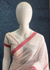 Bengal Half White Red Cotton Saree