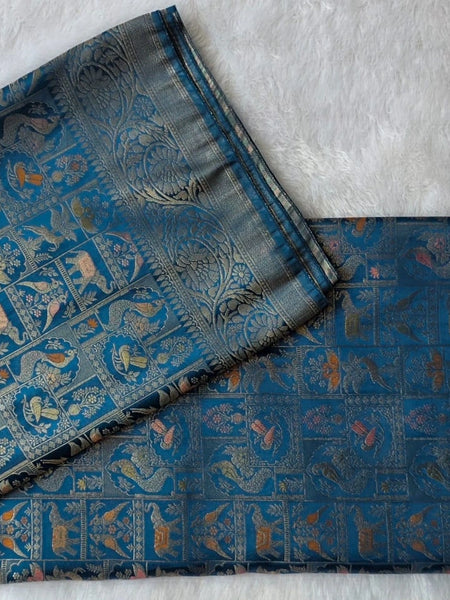 Kathan Blue Silk Saree