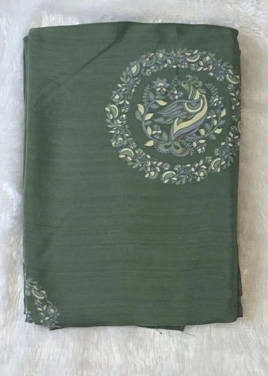 Viscose Sage Green Soft Crepe Saree