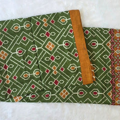 Patola Green Yellow Cotton Saree
