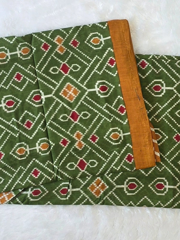 Patola Green Yellow Cotton Saree