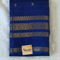 Self Blue Semi Silk Saree