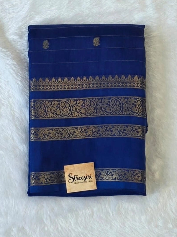 Self Blue Semi Silk Saree